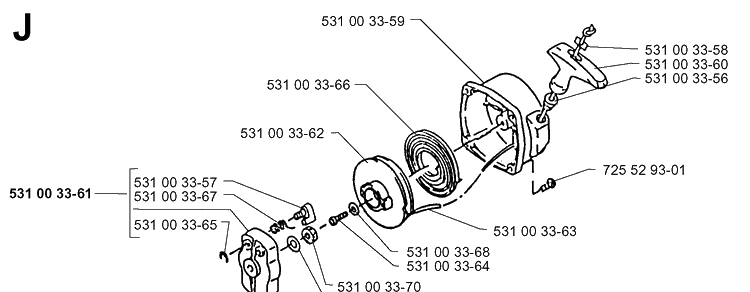 Starter Diagram and Parts List for 141B 19974000001-20041399999 Husqvarna Leaf Blower / Vacuum