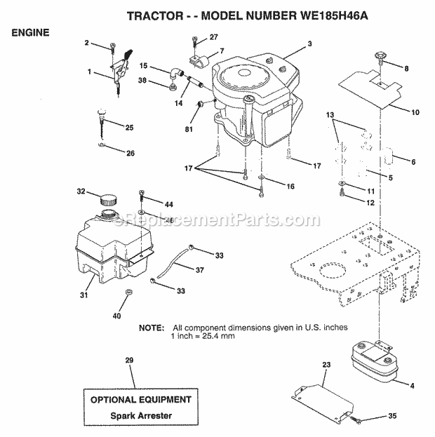 Engine Diagram and Parts List for WE185H46A 1998 Husqvarna Lawn Tractor