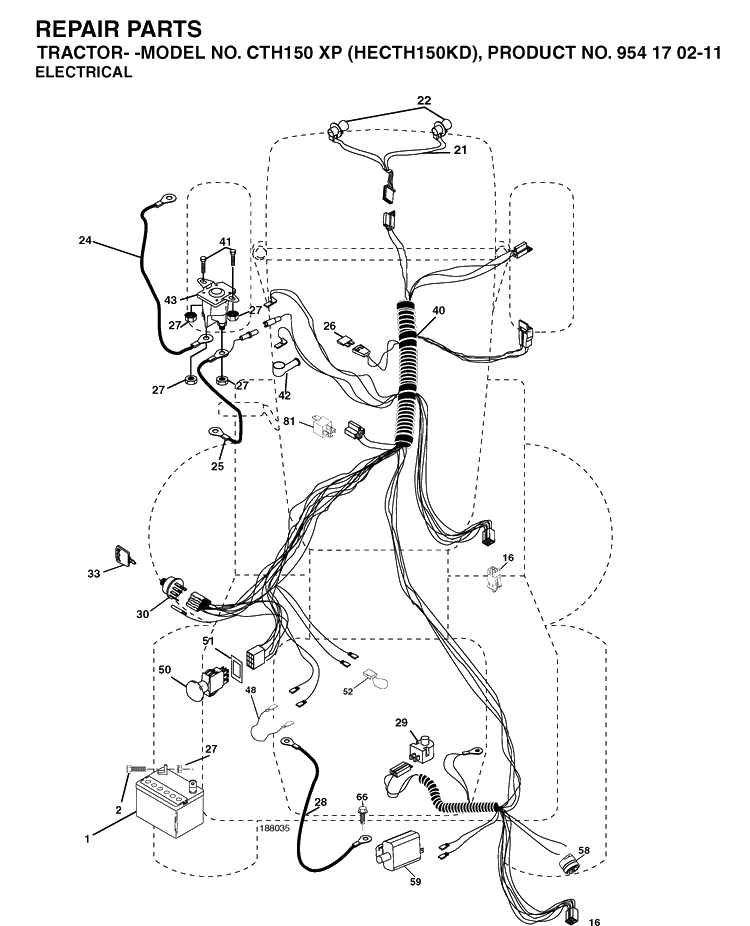 Electrical Diagram and Parts List for CTH150XP (HECTH150KD)(2004-06) Husqvarna Lawn Tractor