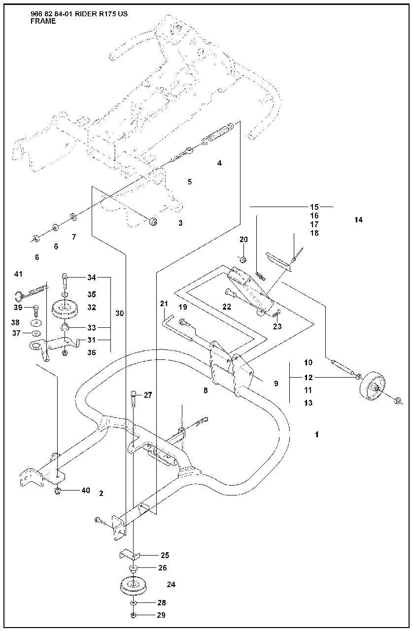 Frame Diagram and Parts List for R175 2008-05 Husqvarna Lawn Tractor