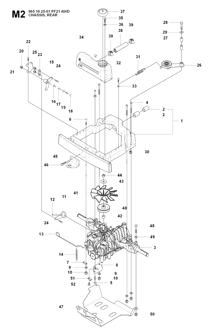 Chassis / Frame Diagram and Parts List for PF21AWD (965192501)(2008-03) Husqvarna Lawn Tractor