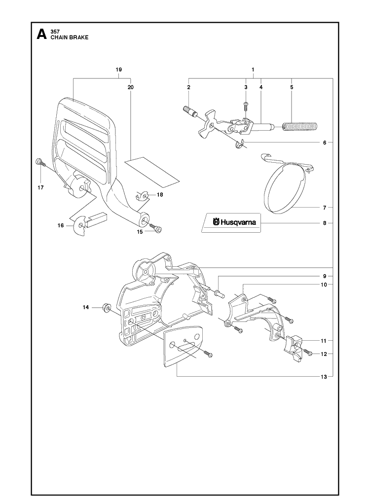 Chain Brake Diagram and Parts List for 357XP 20100600001-20111800000 Husqvarna Chainsaw
