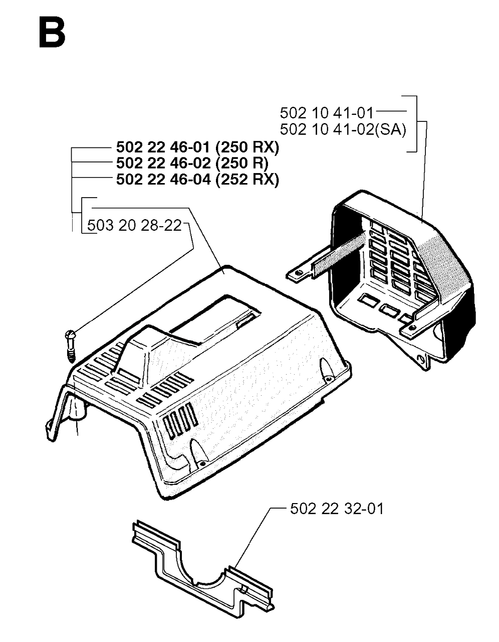 Cylinder Cover Diagram and Parts List for 250RX 19973100001 & Above Husqvarna Trimmer