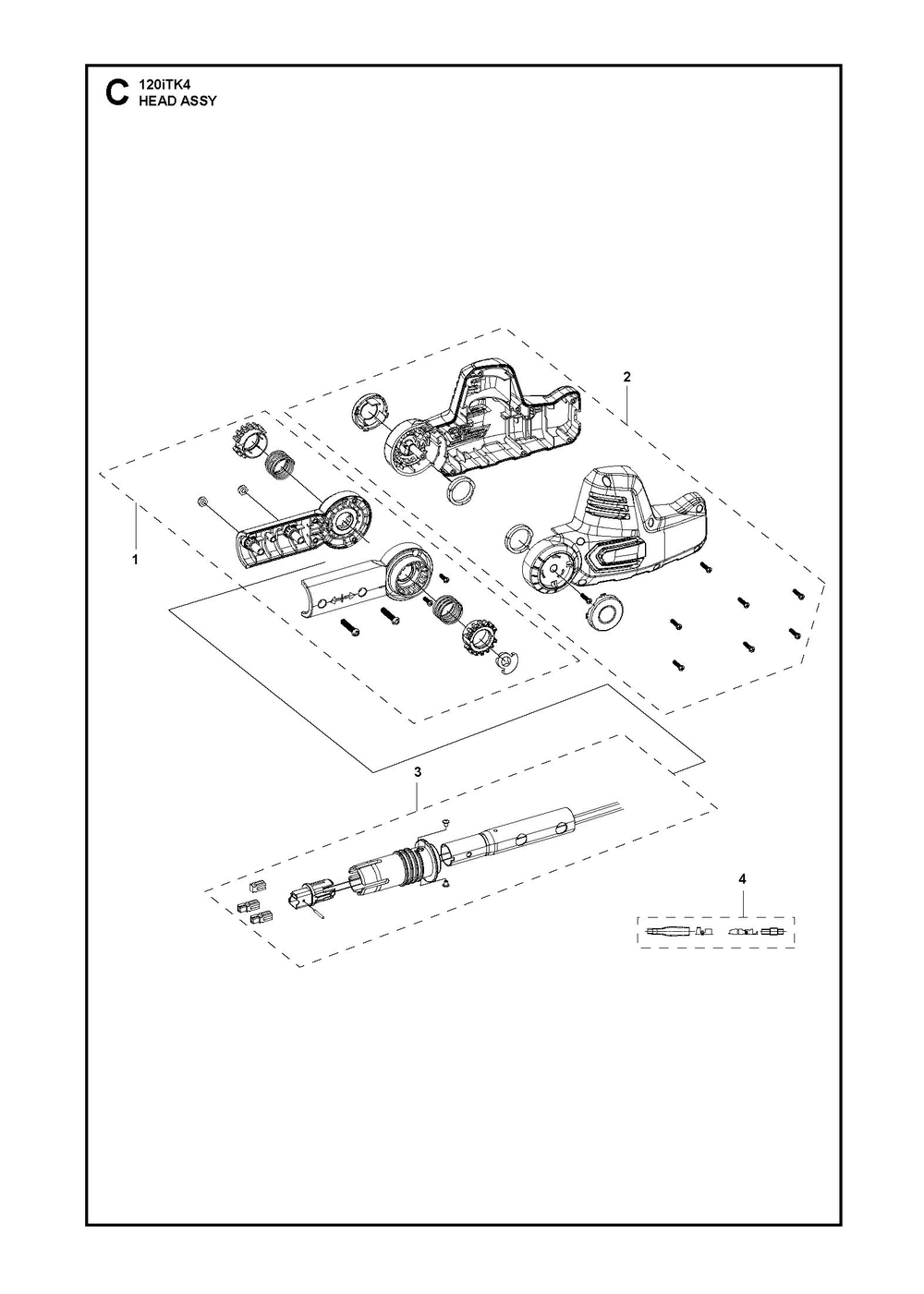 Head Assembly Diagram and Parts List for 120ITK4-PH  Husqvarna Pole Saw