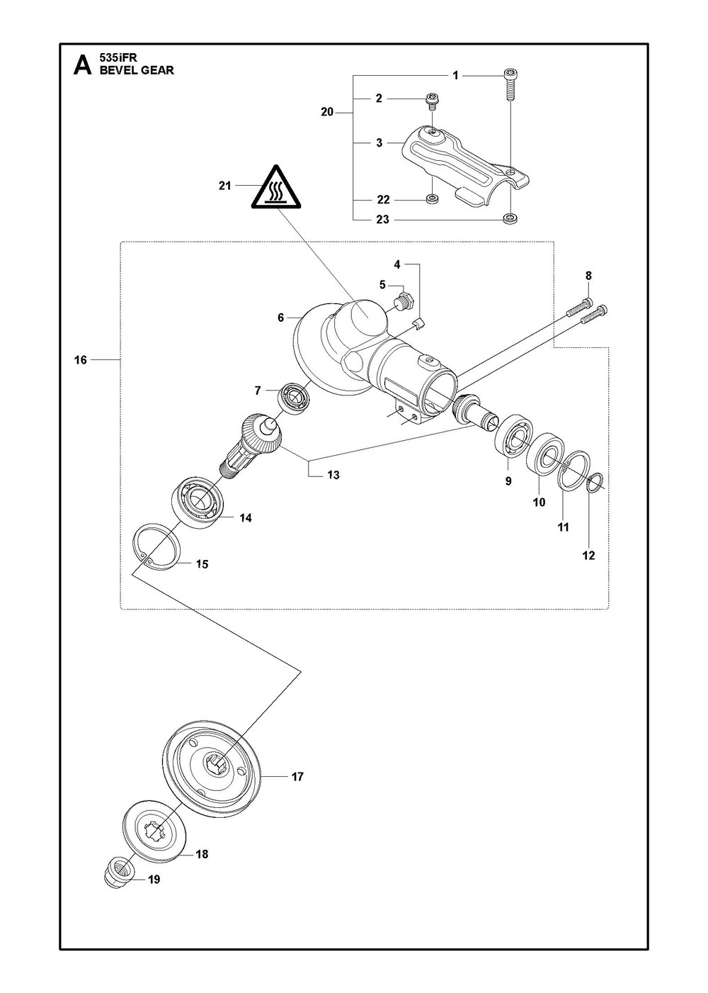 Bevel Gear Diagram and Parts List for 535IFRBT  Husqvarna Brush Cutter