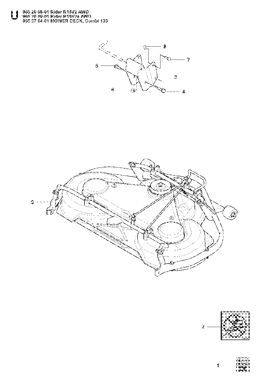 103cm Cutting Deck Diagram and Parts List for RIDER15V2SAWD (965200901)(2008-01) Husqvarna Lawn Tractor