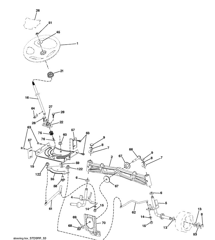 Steering Diagram and Parts List for YTH18K42 (96043025000)(2017-09) Husqvarna Lawn Tractor