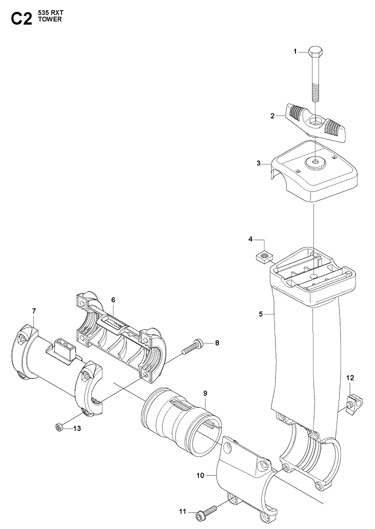 Tower Diagram and Parts List for 535RXT  Husqvarna Brush Cutter