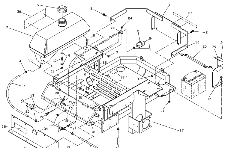 Rear Frame Assembly Diagram and Parts List for ZTH5225A 2000-06 Husqvarna Lawn Mower