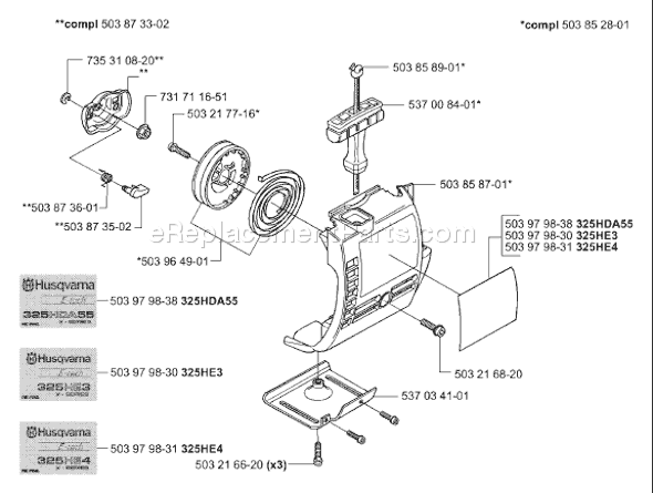 Page N Diagram and Parts List for 325HE4 2001-05 Husqvarna Trimmer