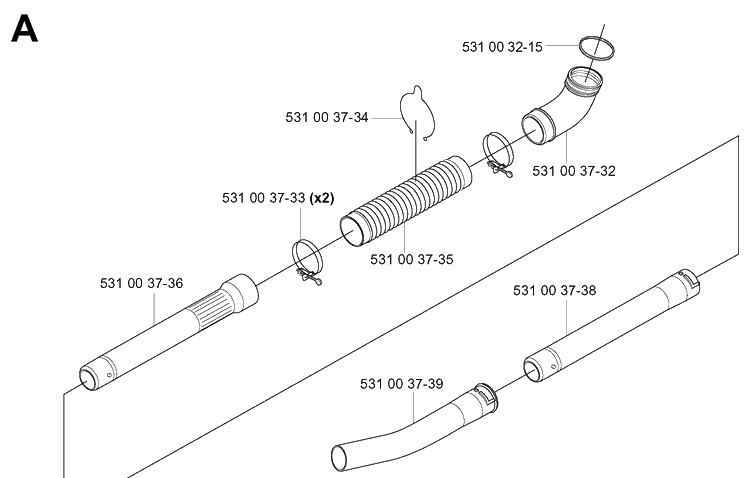 Tube Diagram and Parts List for 165BT 20041800001-Current Husqvarna Leaf Blower / Vacuum