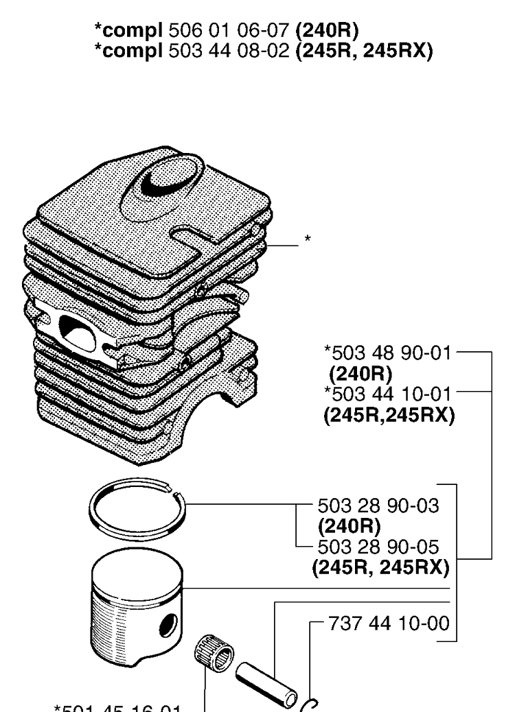 Piston / Cylinder Diagram and Parts List for 240 2002-08 Husqvarna Brush Cutter