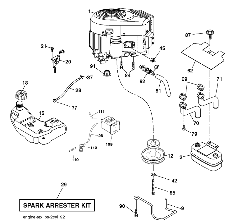 Engine Diagram and Parts List for YTH22V46 (96043016200)(2012-09) Husqvarna Lawn Tractor