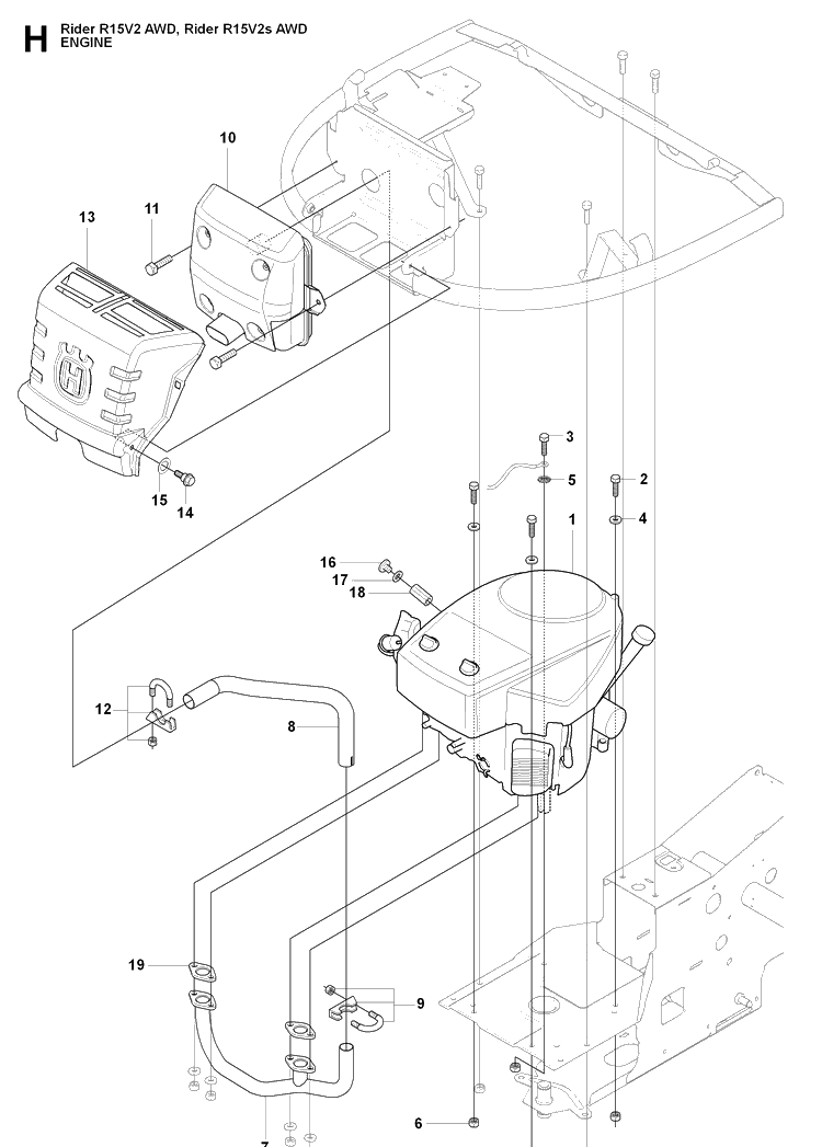 Engine Diagram and Parts List for RIDER15V2AWD (965200901)(2009-04) Husqvarna Lawn Mower