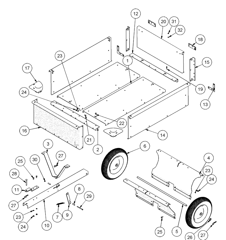 Dump Cart Diagram and Parts List for DC500 (25-0125)(2006-03) Husqvarna Lawn Tractor Accessories