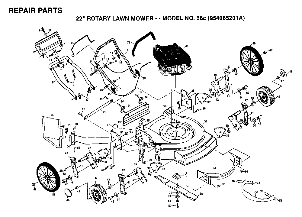 Product Complete Diagram and Parts List for 56C (954065201A)(1994-07) Husqvarna Lawn Mower