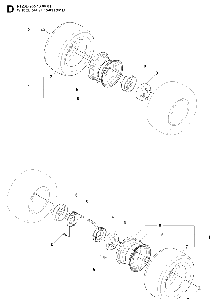 Wheels And Tires Diagram and Parts List for PT26D (965160601)(2008-03) Husqvarna Lawn Mower