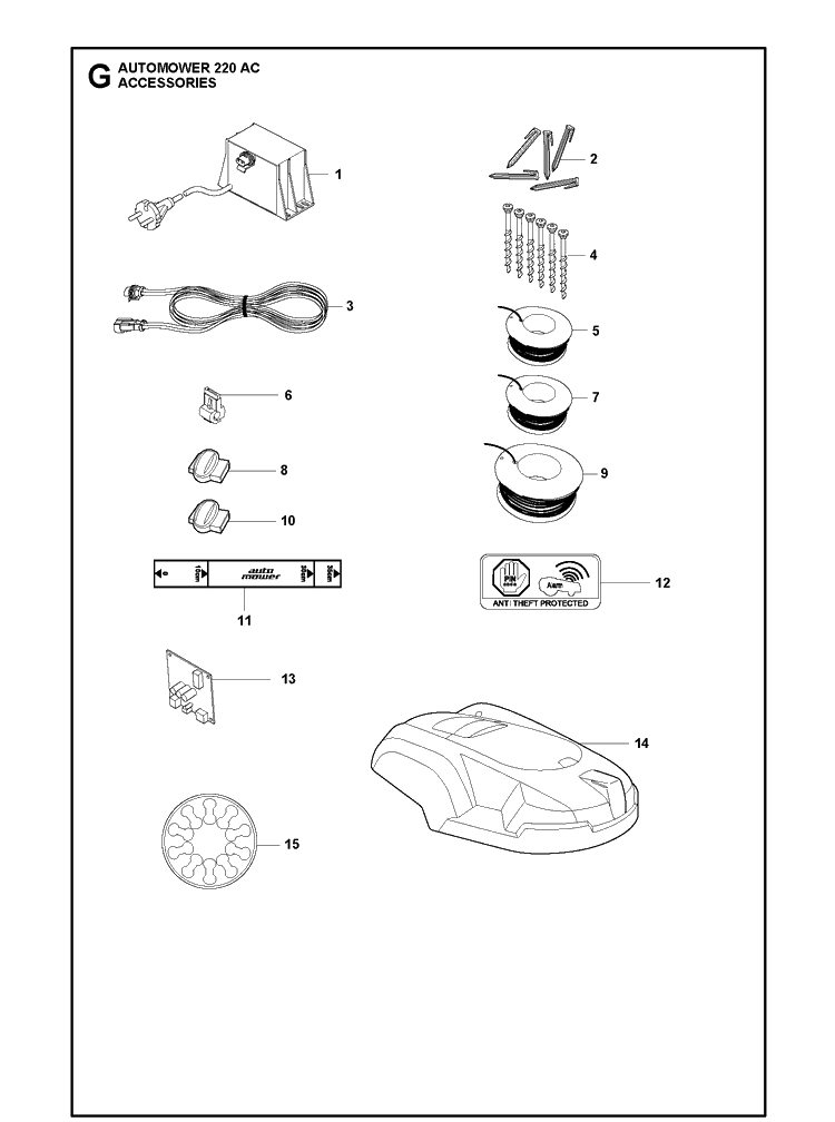 Accessories 2 Diagram and Parts List for 220AC 2012-12 Husqvarna Lawn Mower