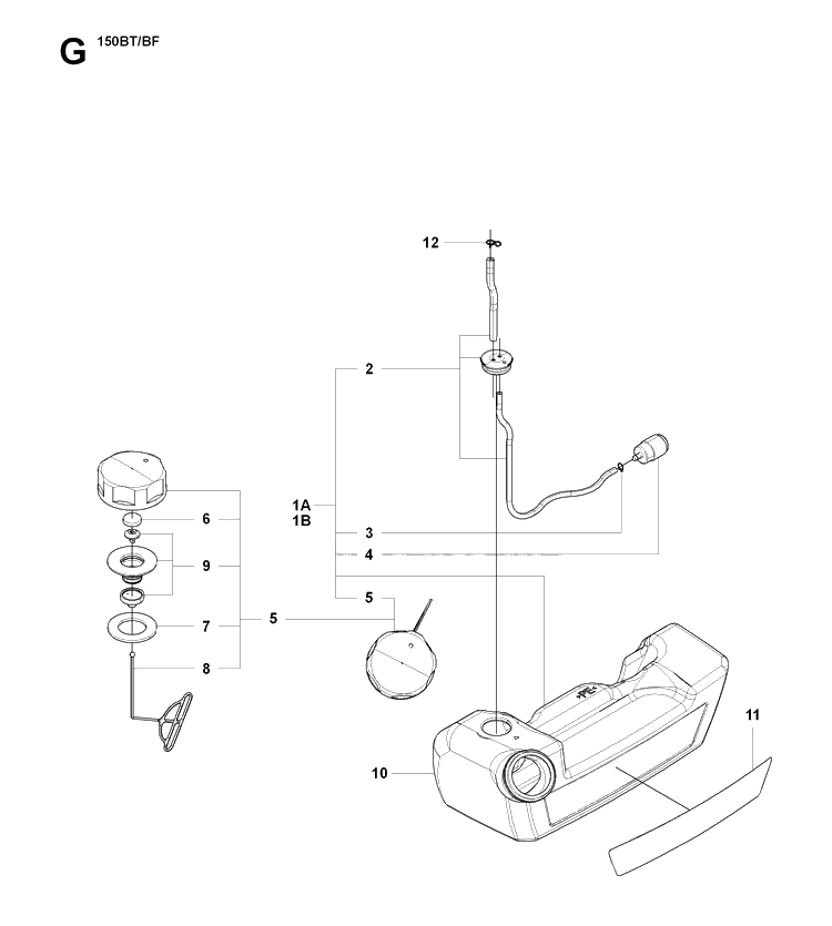 Fuel Tank Diagram and Parts List for 150BT 20094000001-Current Husqvarna Leaf Blower / Vacuum