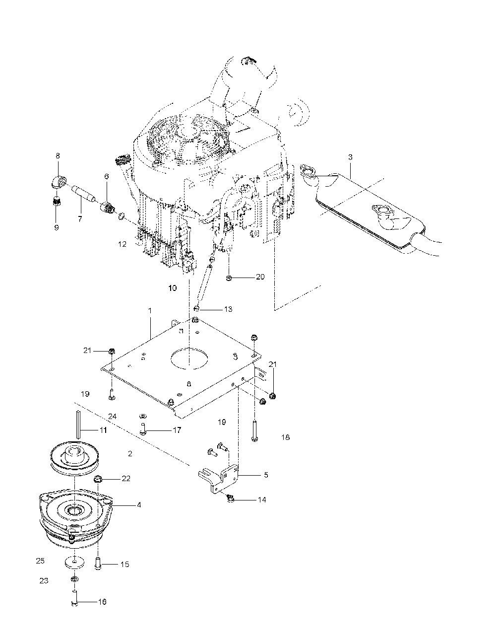Engine Mounting, Guards And Muffler Diagram and Parts List for PZ5426FX966060901-00 2009-08 Husqvarna Lawn Tractor