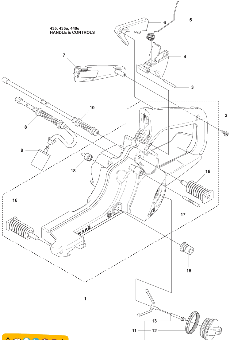 Handle And Controls Diagram and Parts List for 440E 2009-02 Husqvarna Chainsaw