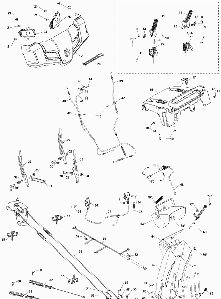 Control Panel And Discharge Chute Diagram and Parts List for ST230P  Husqvarna Snow Blower
