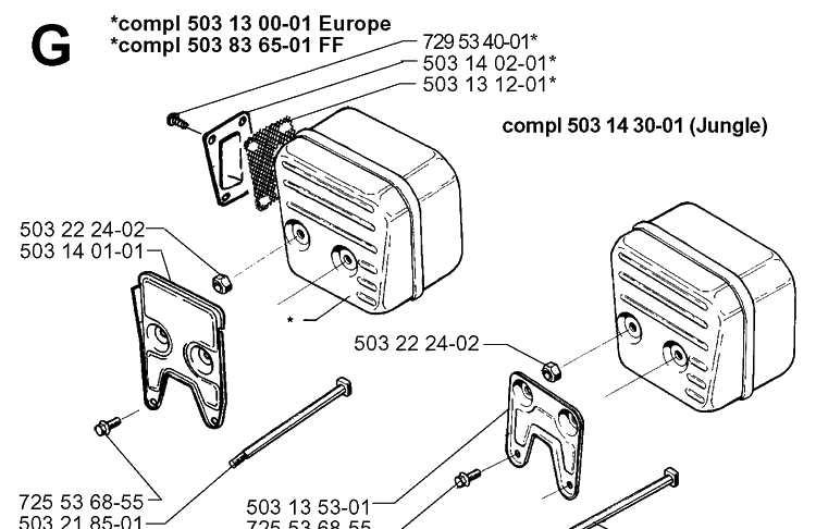 Muffler Diagram and Parts List for 3120 19980900001-20000600000 Husqvarna Chainsaw