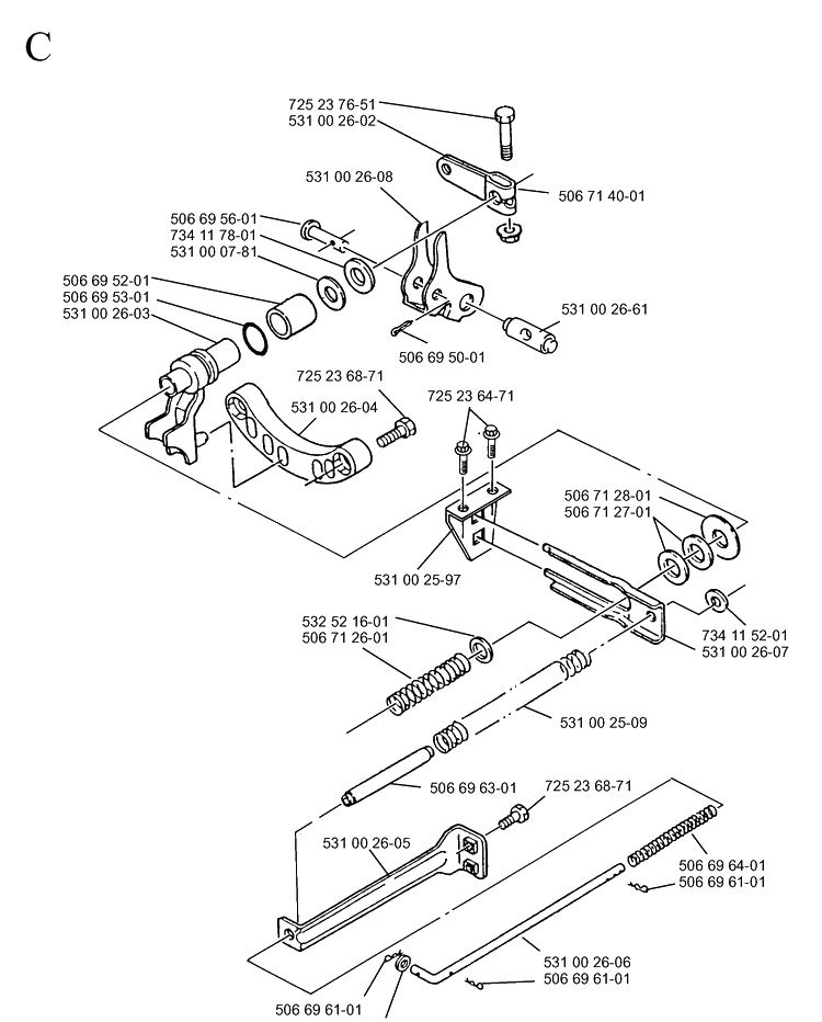 Sector Gear / Axle Support Diagram and Parts List for 10-30  Husqvarna Snow Blower