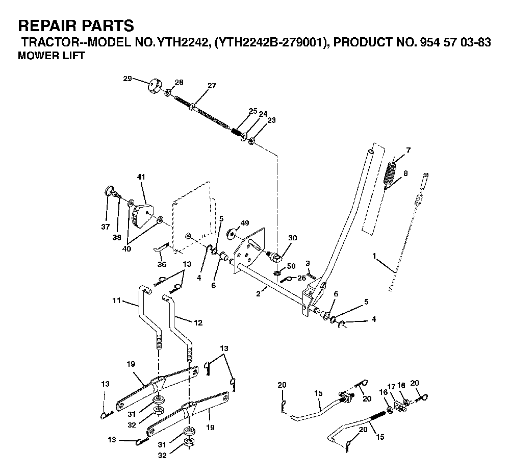 Mower Lift / Deck Lift Diagram and Parts List for YTH2242B (954570383)(2003-01) Husqvarna Lawn Tractor