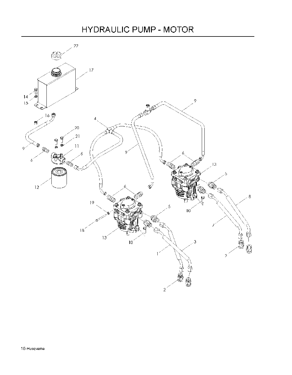 Hydraulic Pump - Motor Diagram and Parts List for WH5219EFQ968999253 2008-08 Husqvarna Lawn Mower