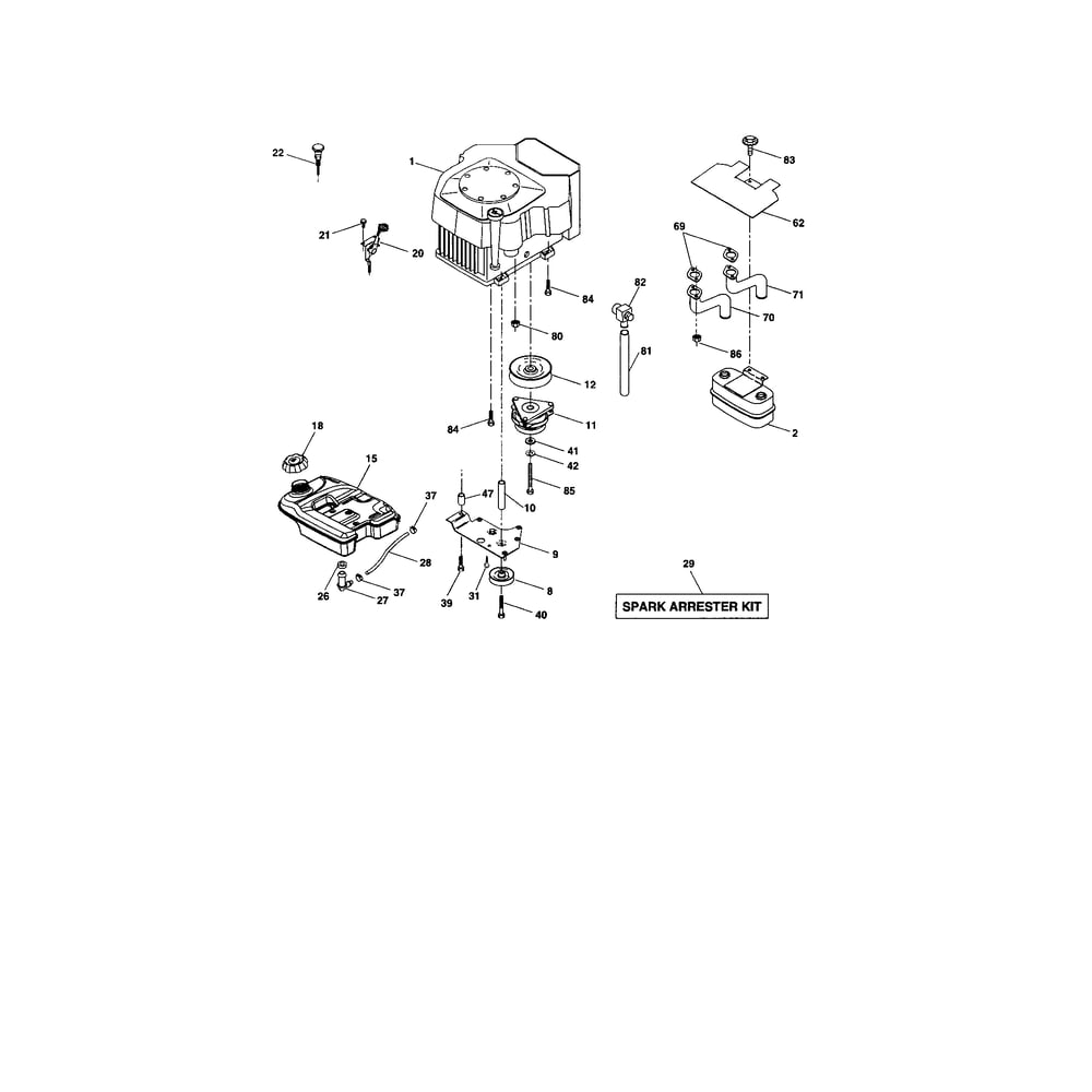 Engine Diagram and Parts List for 917279040  Husqvarna Lawn Tractor
