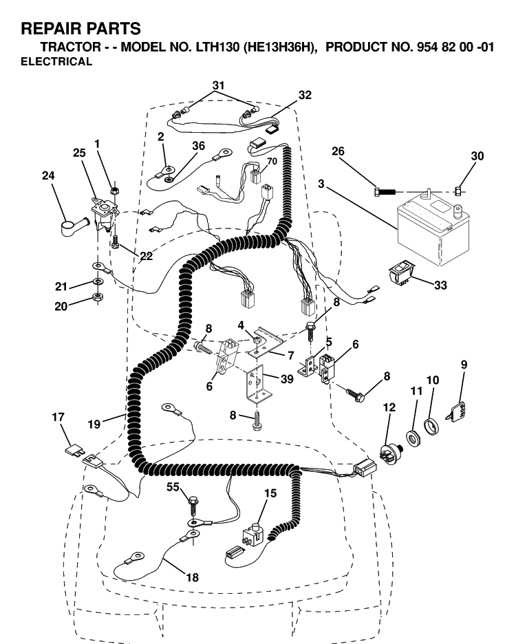 Electrical Diagram and Parts List for LTH130 (HE13H36H)(2000-02) Husqvarna Lawn Tractor