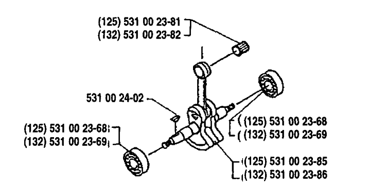 Crankshaft Diagram and Parts List for 125L 1992-01 Husqvarna Trimmer