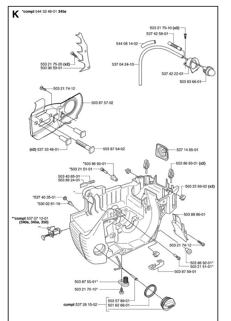 Crankcase 2 Diagram and Parts List for 340E 20062300001-Current Husqvarna Chainsaw