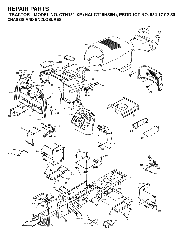 Chassis And Enclosures Diagram and Parts List for CTH151XP (HAUCT15H36H)(2005-05) Husqvarna Lawn Tractor