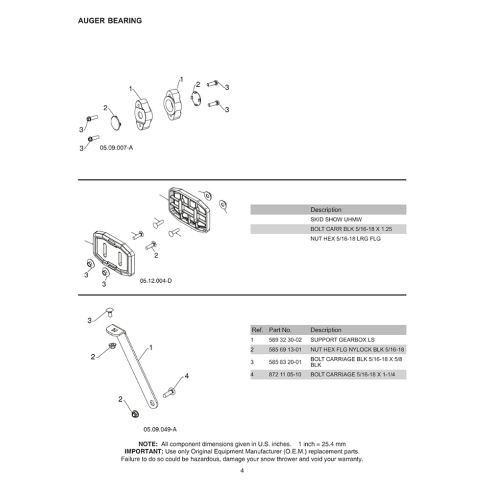 Auger Bearing Diagram and Parts List for 970528602  Husqvarna Snow Blower