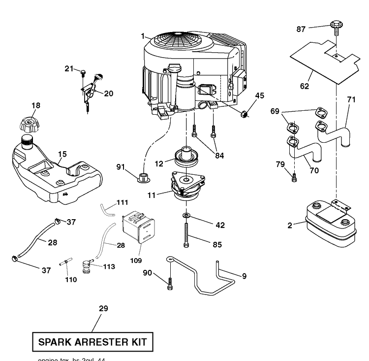Engine Diagram and Parts List for YTH26V54 (96043013201)(2011-08) Husqvarna Lawn Tractor