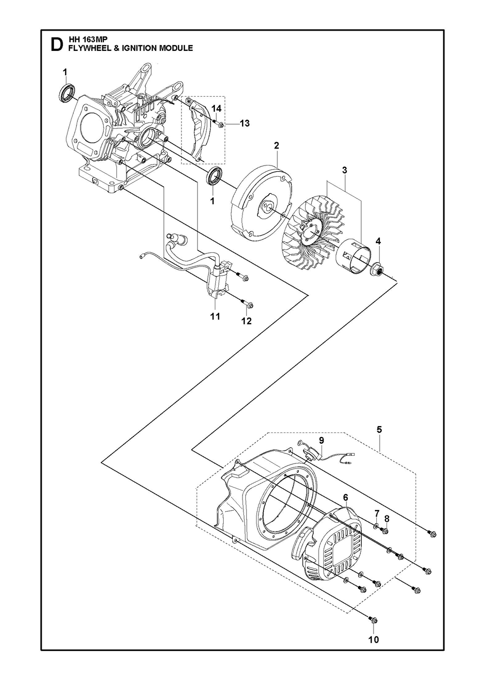 Flywheel And Ignition Assembly Diagram and Parts List for HH163MP  Husqvarna Engine