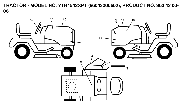 Decals Diagram and Parts List for YTH1542XP (96043000602)(2006-10) Husqvarna Lawn Tractor