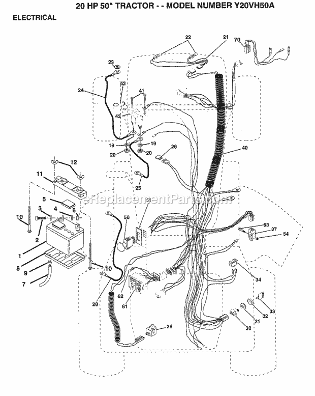20 Hp 50" Electrical Diagram and Parts List for Y20VH50A 1994 Husqvarna Lawn Tractor