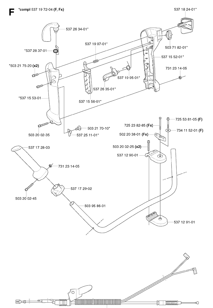 Handle And Controls 3 Diagram and Parts List for 343R 20031800001-20043100000 Husqvarna Brush Cutter