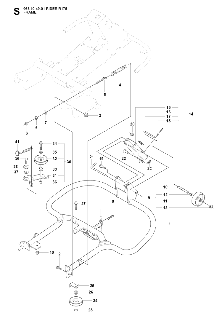 Frame Diagram and Parts List for RIDER175 (965104901)(2007-01) Husqvarna Lawn Mower