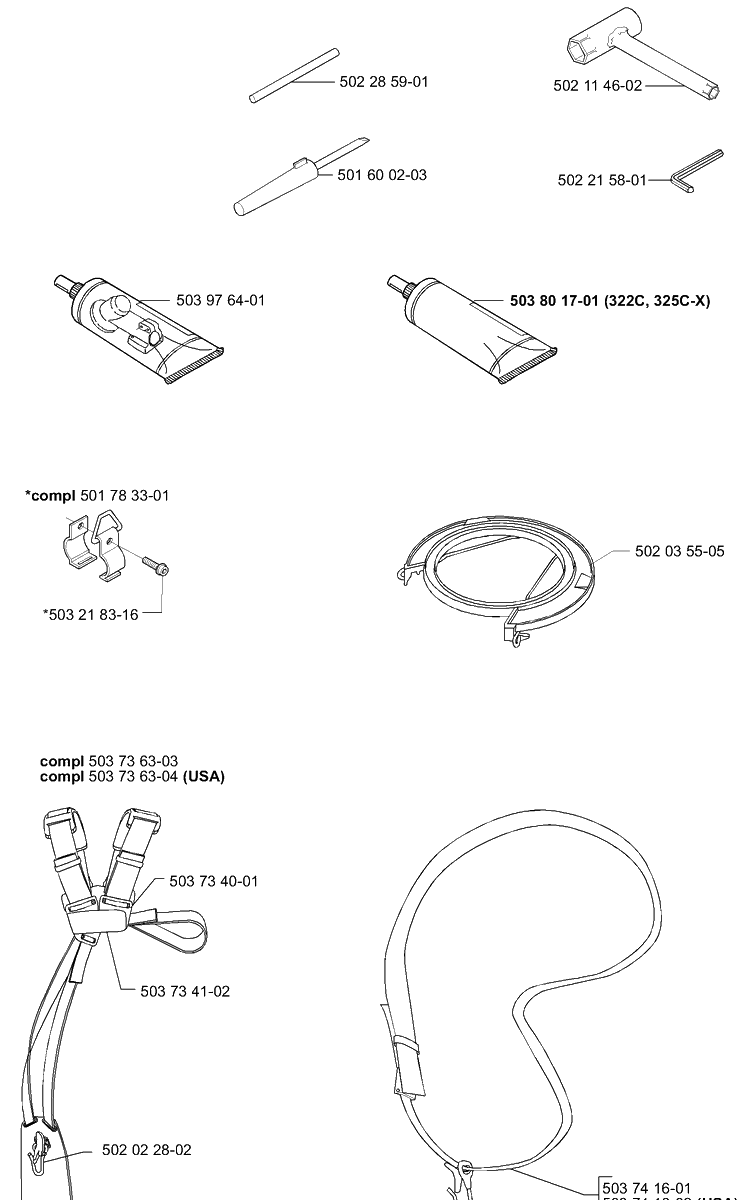 Accessories (Part 6) Diagram and Parts List for 322R 2000-04 Husqvarna Brush Cutter