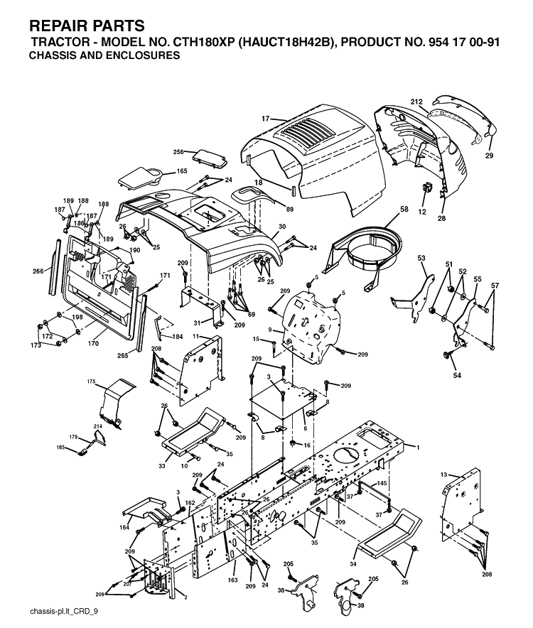 Chassis And Enclosures Diagram and Parts List for CTH180XP (HAUCT18H42B)(2004-01) Husqvarna Lawn Tractor