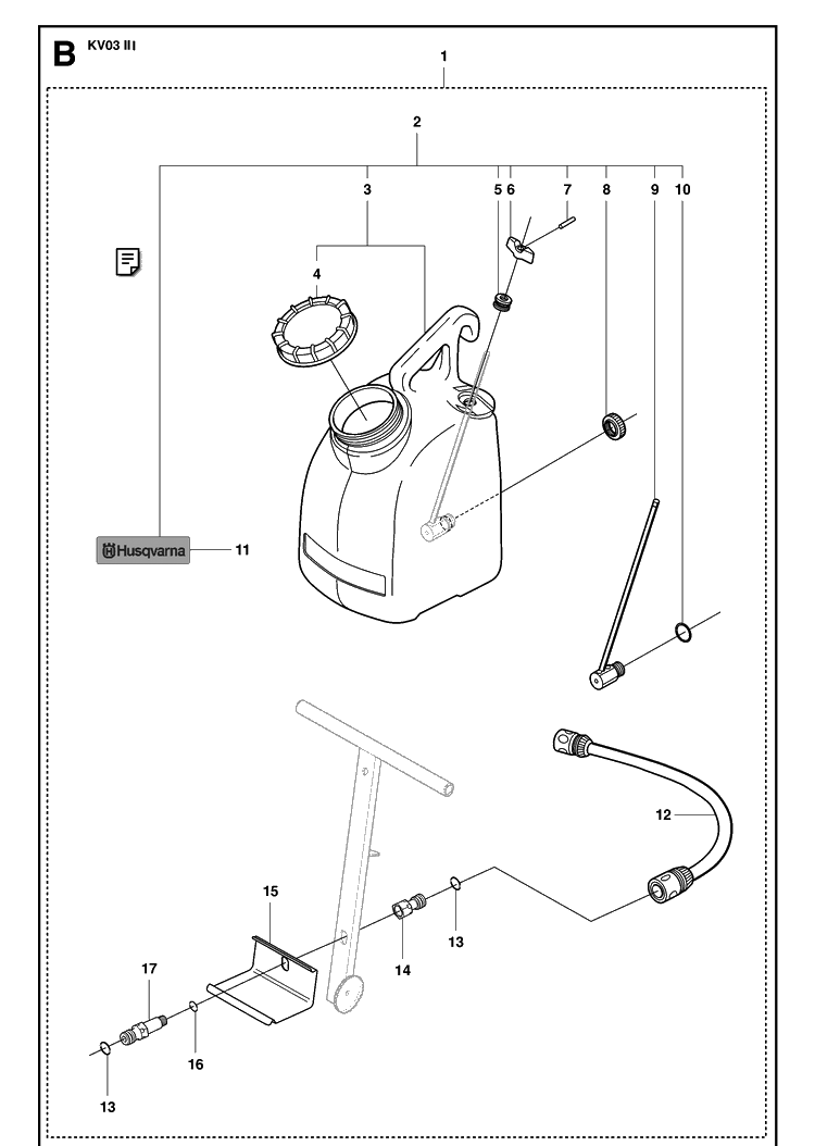 Water Tank Diagram and Parts List for KV03 2007-07 Husqvarna Lawn Tractor Accessories