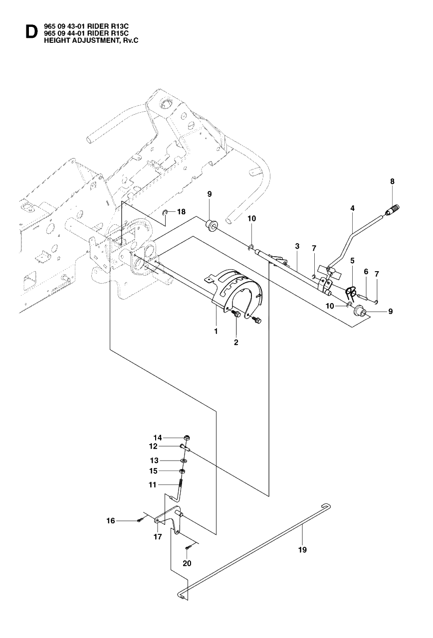 Height Adjustment Diagram and Parts List for R15C (965094401)(2007-01) Husqvarna Lawn Tractor