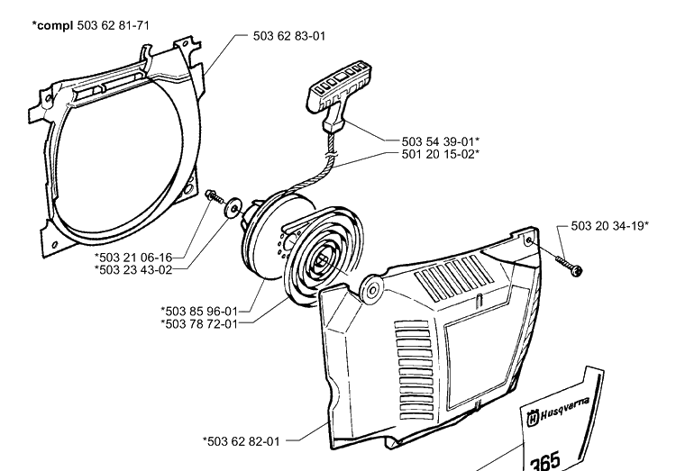 Starter Diagram and Parts List for 365EPA 1999-11 Husqvarna Chainsaw