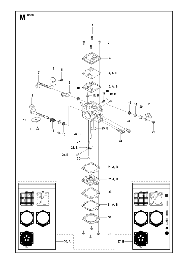 Carburetor 2 Diagram and Parts List for KV960 2008-12 Husqvarna Lawn Tractor Accessories