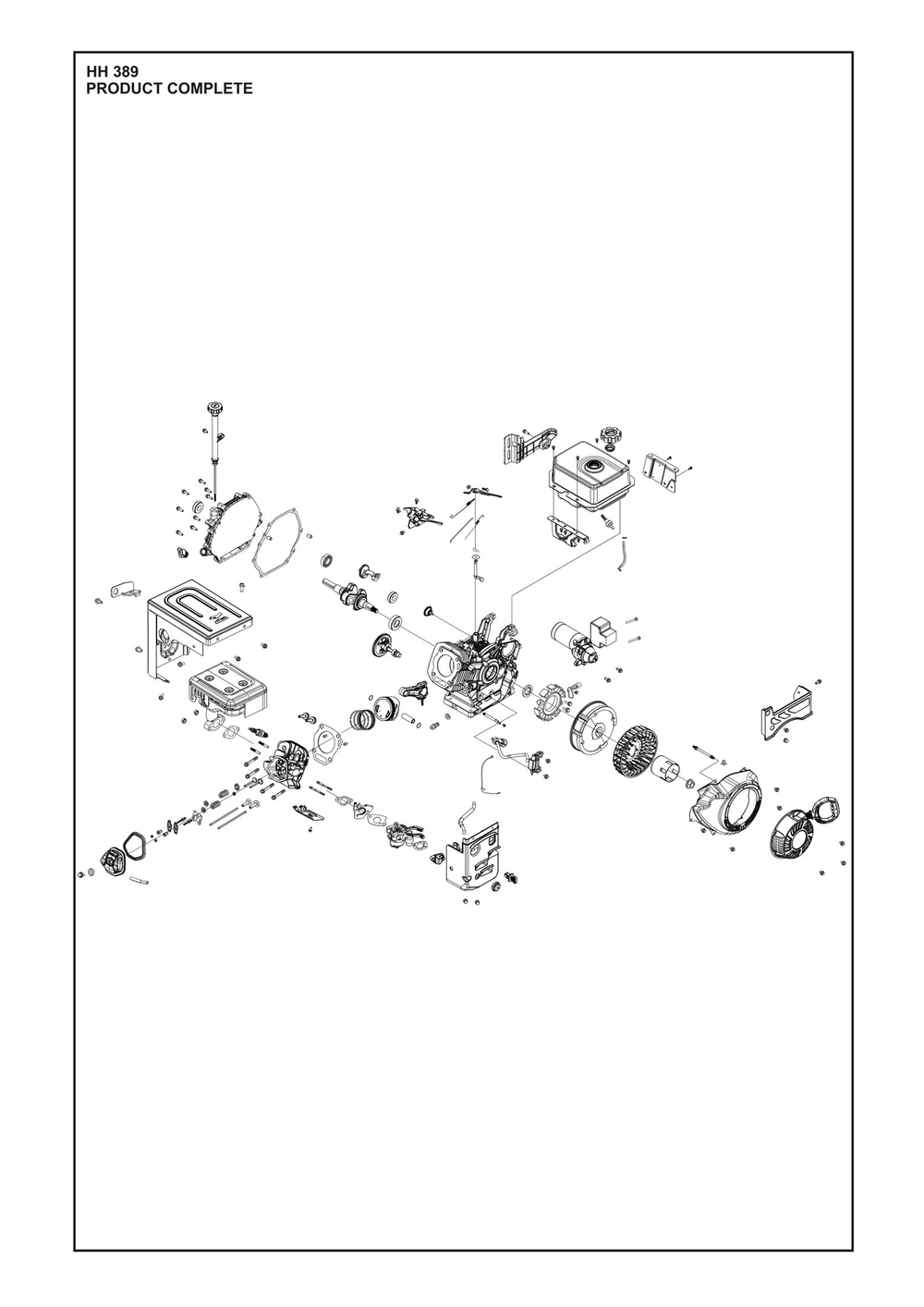 Complete Product Diagram and Parts List for HH389 598609901, 598609902, 598609903 Husqvarna Engine