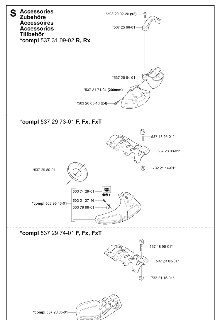 Accessories Diagram and Parts List for 343F 20043100001-20064000000 Husqvarna Brush Cutter